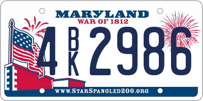 MD license plate 4BK2986