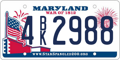 MD license plate 4BK2988