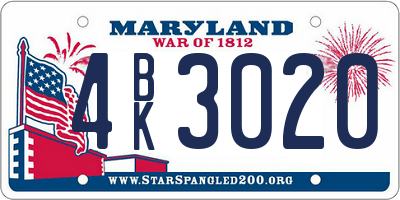 MD license plate 4BK3020