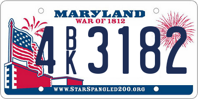 MD license plate 4BK3182