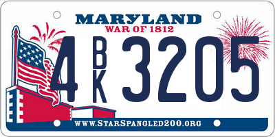 MD license plate 4BK3205