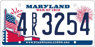 MD license plate 4BK3254