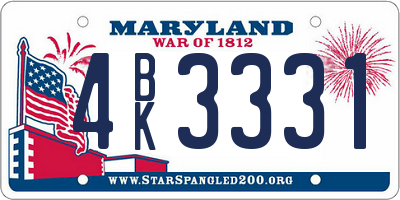 MD license plate 4BK3331