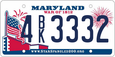 MD license plate 4BK3332