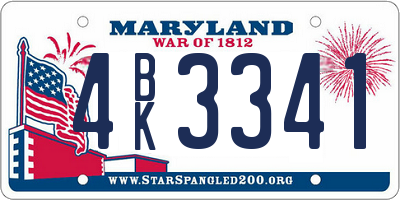 MD license plate 4BK3341