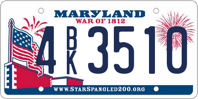 MD license plate 4BK3510