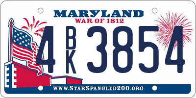 MD license plate 4BK3854