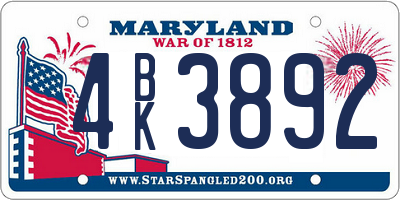 MD license plate 4BK3892