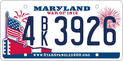 MD license plate 4BK3926