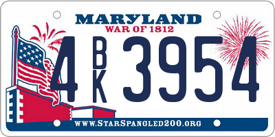 MD license plate 4BK3954