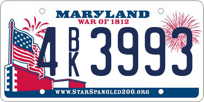 MD license plate 4BK3993