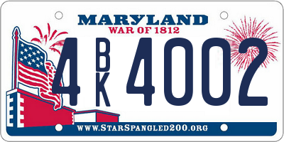 MD license plate 4BK4002