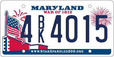 MD license plate 4BK4015