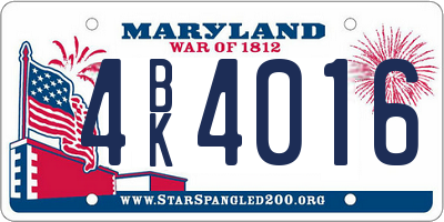 MD license plate 4BK4016