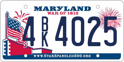 MD license plate 4BK4025