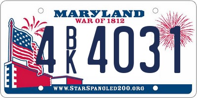 MD license plate 4BK4031