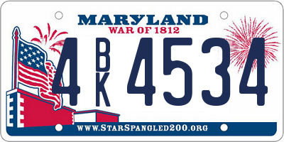 MD license plate 4BK4534