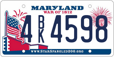 MD license plate 4BK4598