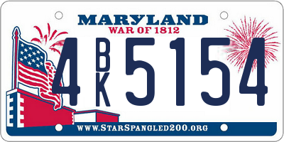 MD license plate 4BK5154
