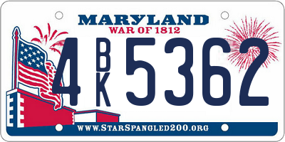 MD license plate 4BK5362