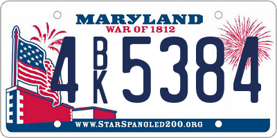 MD license plate 4BK5384
