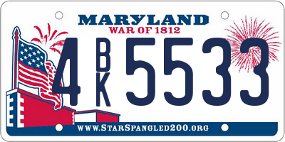MD license plate 4BK5533