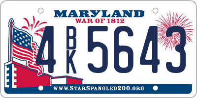 MD license plate 4BK5643