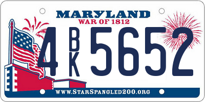 MD license plate 4BK5652