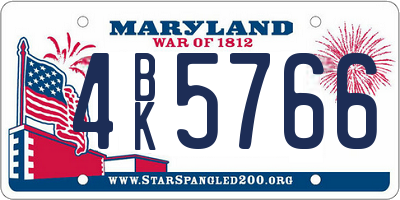 MD license plate 4BK5766