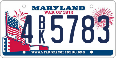 MD license plate 4BK5783