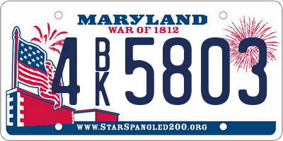 MD license plate 4BK5803