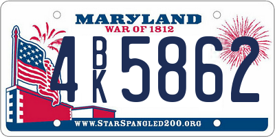 MD license plate 4BK5862