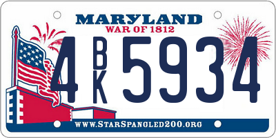 MD license plate 4BK5934