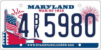 MD license plate 4BK5980