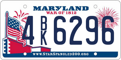 MD license plate 4BK6296