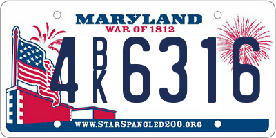 MD license plate 4BK6316