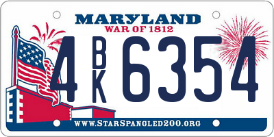 MD license plate 4BK6354