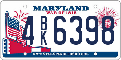 MD license plate 4BK6398