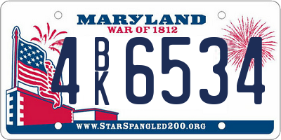 MD license plate 4BK6534