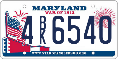 MD license plate 4BK6540