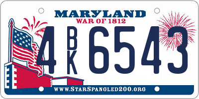 MD license plate 4BK6543