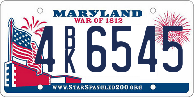MD license plate 4BK6545