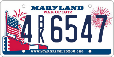 MD license plate 4BK6547