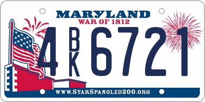MD license plate 4BK6721