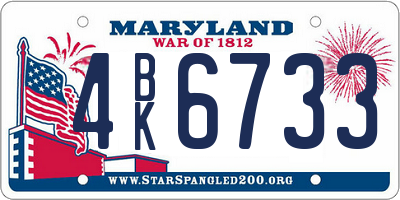 MD license plate 4BK6733