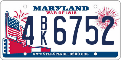 MD license plate 4BK6752