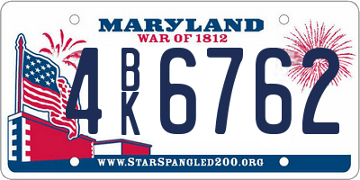 MD license plate 4BK6762
