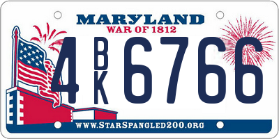 MD license plate 4BK6766