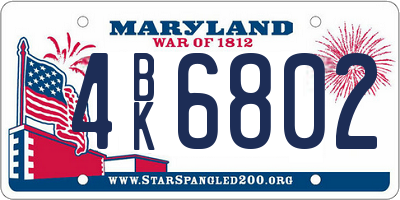MD license plate 4BK6802