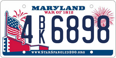 MD license plate 4BK6898